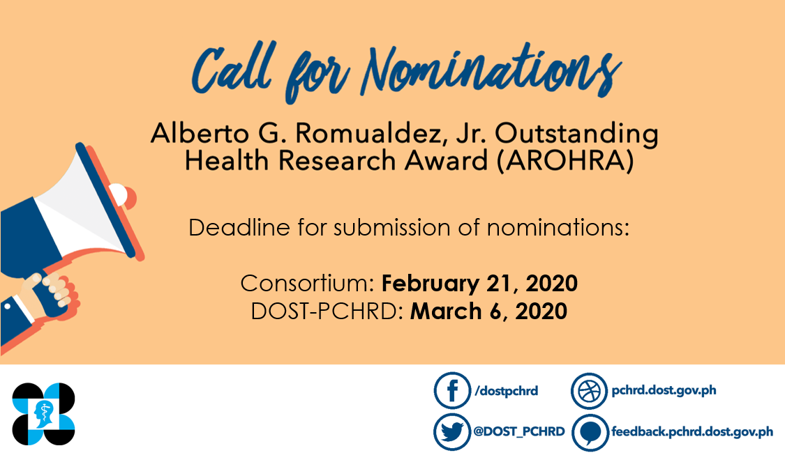 call for nominations alberto g. romualdez jr. outstanding health research award arohra
