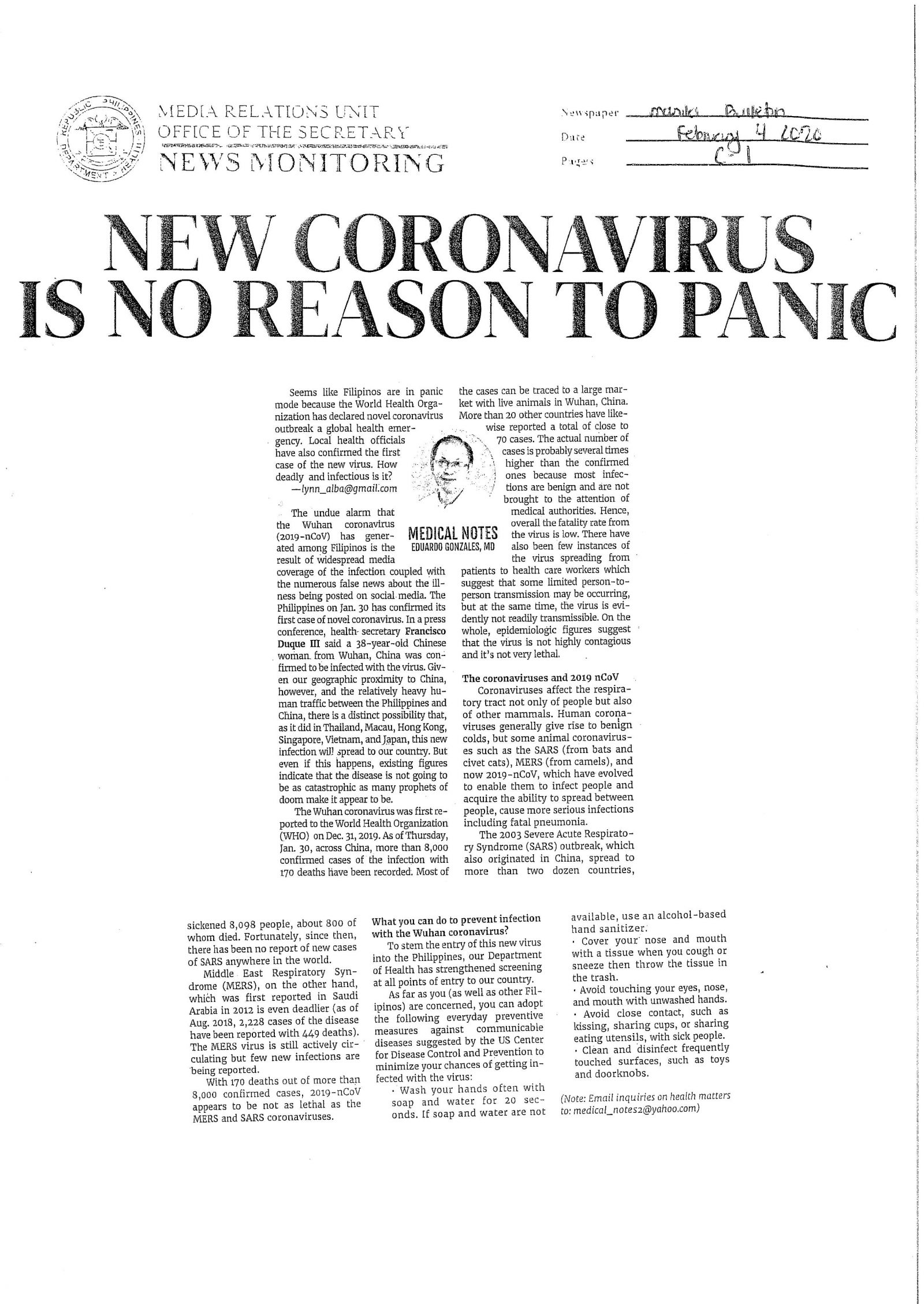 new corona virus is no reason to panic