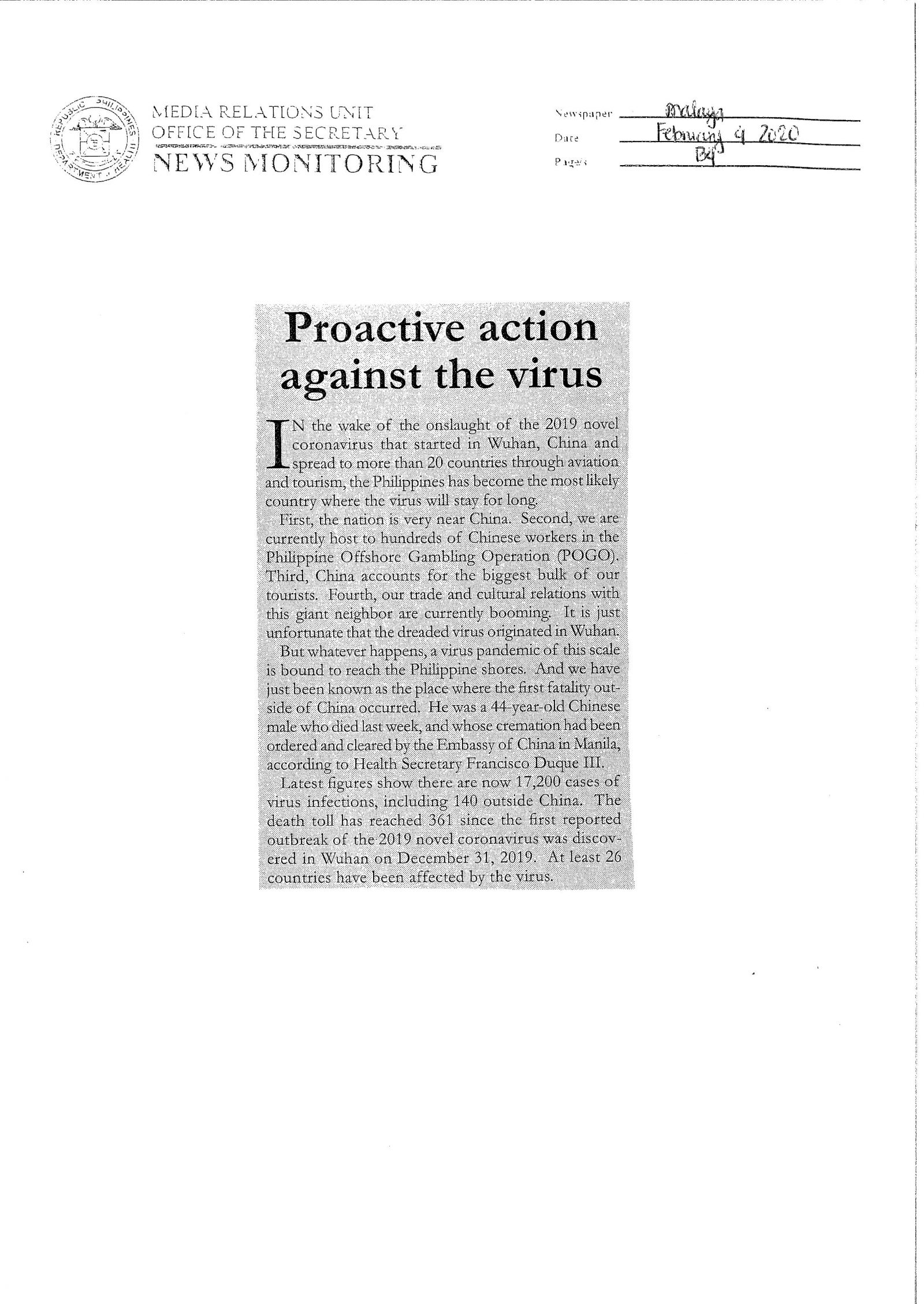 proactive action against the virus